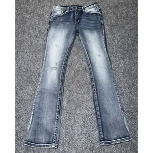 Flamingo Womens Bootcut Jeans Medium Wash Slim Fit Stretch Distressed Size M